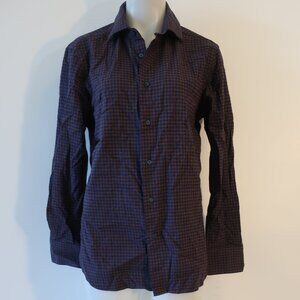 Mens Taccaliti Brown, Navy Blue Plaid Button Down Shirt M
